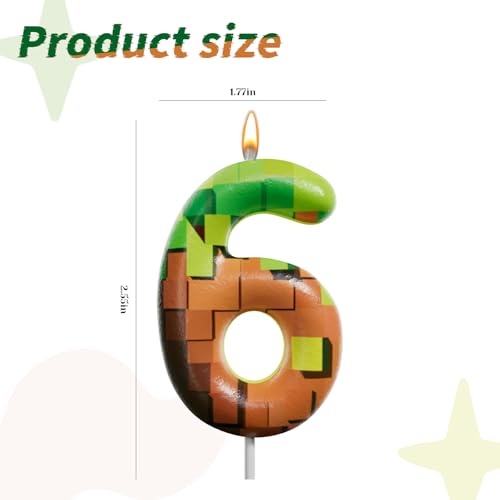 Pixel Miner Number Candle for Birthday Cake - Retro Art / 6 Pink+Blue