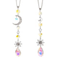 2 Pcs Car Rearview Mirror Charms Sun Star Moon Crystal Glass Pendant Boho Decor