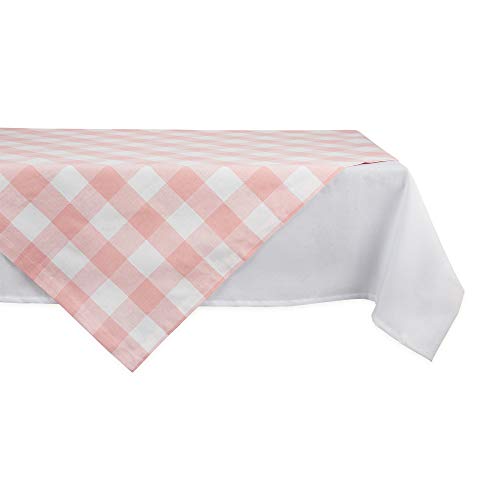 Buffalo Check Table Topper - Farmhouse Style Cotton Tablecloth 40x40 Pink & White