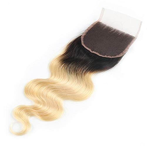 Forawme 1B/613 Ombre Blonde Brazilian Body Wave Closure Human Hair 4X4 14 Inch 100% Remy Hair Bleached Knots Pre Plucked Lace Closure Hair Pieces
