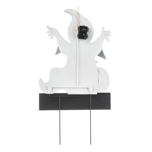 Rustic Lighted Halloween Ghost Yard Stake with Timer & Glowing Eyes - Outdoor Decor