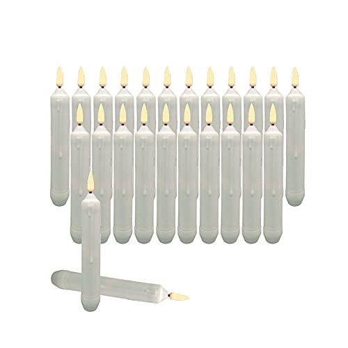 24 Yellow Battery Operated Flameless Taper Candles for Wedding & Holiday Decor - Set of 24 - White Body