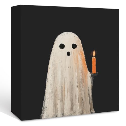 Halloween Ghosts Wooden Box Sign - Fall Thanksgiving Desk Decor, 5x5 Inch, Black Ghosts for Home Office, Variation: Ghost