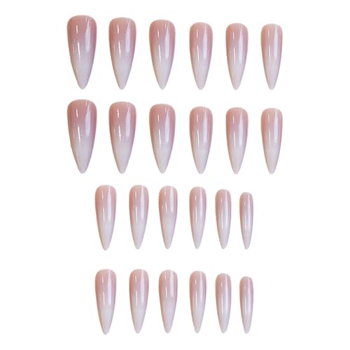 Long Stiletto Press-On Nails Set - White Gradient Acrylic False Nails with Design, 24 pcs, Variation 72FN0001
