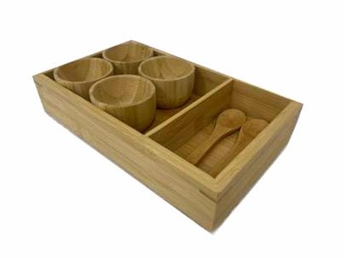 Generic Pedicure Bamboo Spa Tray Set: 4 Bowls, Spoon, 10 x 6 x 1.3 inches