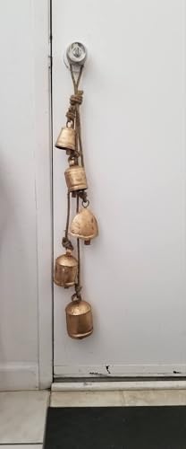 Rustic Iron Wind Chime with 5 Bells - Indoor & Outdoor Christmas Decor, 29 Inch Rope