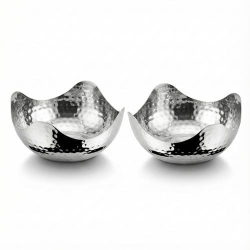 6-Inch Stainless Steel Hammered Wave Serving Bowls Set of 2 - Silver