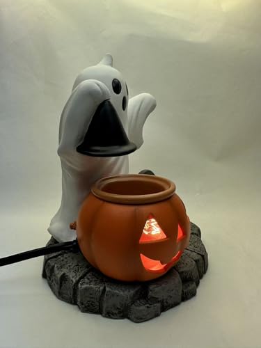 Halloween Ghost Pumpkin Light Decor with Jack-O-Lantern and Tombstone - Indoor Outdoor Spooky Holiday Decoration