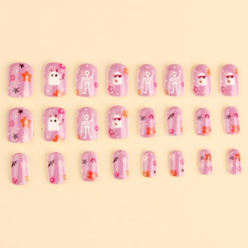 Halloween Pink Floral Ghost Square Press On Nails - Variation of THIS Listing