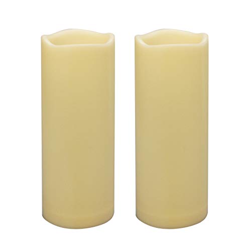 Waterproof Flameless LED Pillar Candles with Timer - 3 x 8 Inches, Dark Ivory - 2 Pack