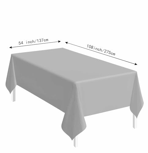 Silver Plastic Tablecloth 54x108 Inch 2 Pack - Disposable Party Cover for Weddings & Events