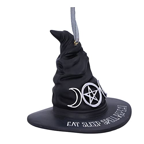 Halloween & Christmas Witch Hat Ornament - Gothic Decor, Hand-Painted Resin, 9cm