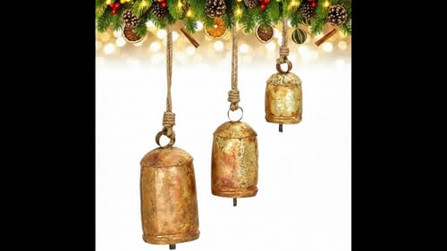 Rustic Brass Decorative Cow Bells Set of 3 - Christmas & Holiday Decor