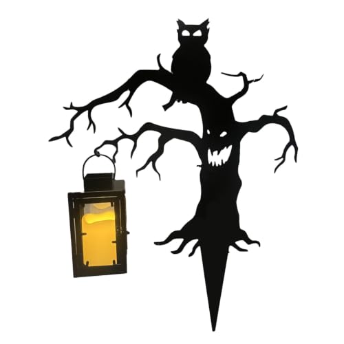 LED Spooky Halloween Tree with Owl and Lantern, 2 Feet Decor