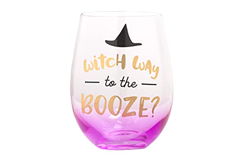 Halloween Stemless Wine Glass - Witch Way to the Booze, 15 oz - Spooky Fall Drinkware