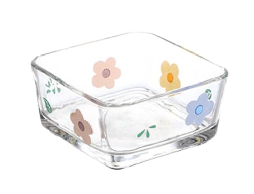 9 OZ Small Glass Flower Candy Dish with Pink Floral Design - Cute Kitchen Decor