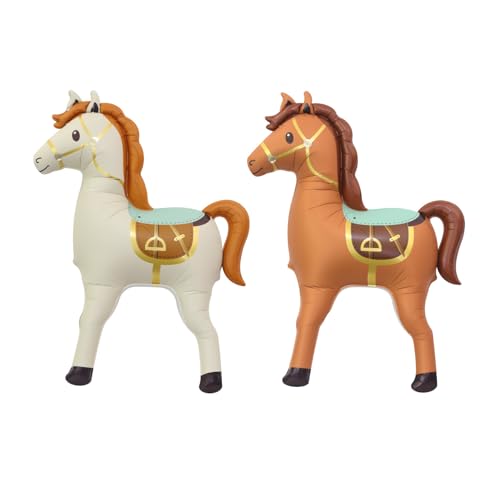 Giant 53-Inch Life-Size Horse Foil Balloon for Western Party Decoration - Pearl White & Brown