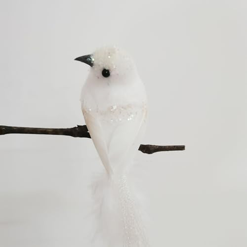 White Tone Artificial Christmas Red Cardinal Birds Set with Clips - 5 Pack Holiday Decor