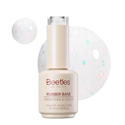 Milky White Glitter Rubber Base Gel - Moonlit Opal Effect, 15ml - Perfect for Nails