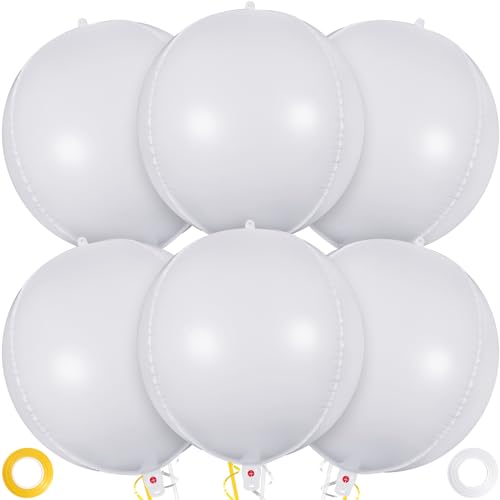 White Metallic Balloon Set - 22 Inch Large Round Foil Balloons for Party Decorations - Variation: White