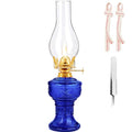 Dark Blue Kerosene Oil Lamp with Wicks & Tweezers - Vintage Indoor Lighting