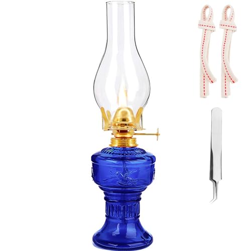 Dark Blue Kerosene Oil Lamp with Wicks & Tweezers - Vintage Indoor Lighting