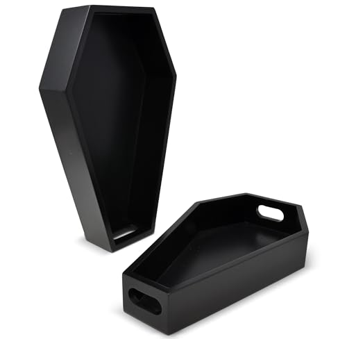 Halloween Coffin Serving Trays Set of 2 Black Wood Gothic Decor