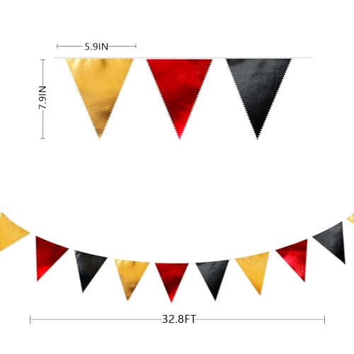 Red Black Gold Party Decorations Triangle Pennant Banner Flag Bunting Garland - 32ft