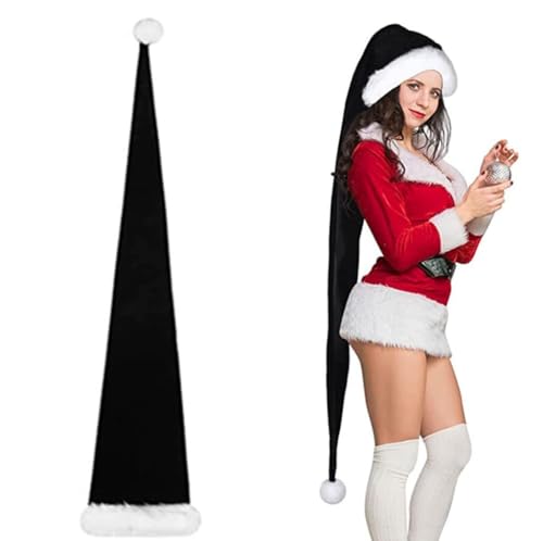 Black 5 Feet Long Santa Hat Christmas Plush Holiday Costume Accessory