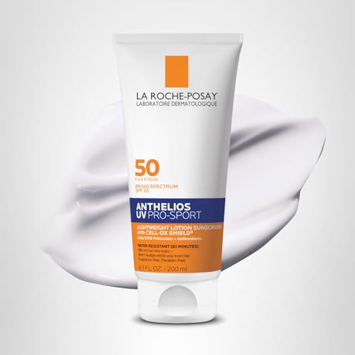 La Roche-Posay Anthelios UV Pro-Sport SPF 50 Sunscreen for Face & Body, Water & Sweat Resistant with Non-Drip Formula, Invisible Broad Spectrum Sunscreen Lotion, Lightweight & Breathable, 6.7 Fl Oz