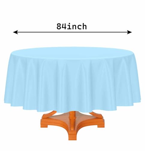 Light Blue Round Plastic Tablecloth 84 Inch Waterproof Disposable for Parties and Events