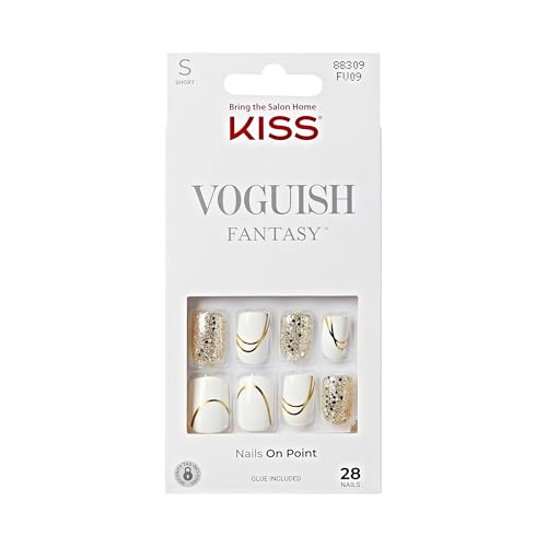 Glam and Glow Short Squoval Press On Nails with Glue - White