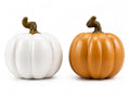 Set of 2 Fall Resin Pumpkin Decorations - White & Orange 4 Inch