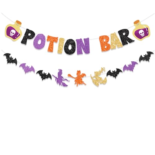 Halloween Potion Bar Banner Decor with Potion Signs - Witch Party & Haunted House Decorations