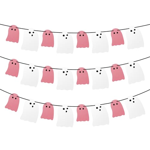 Halloween Ghost Banner Decor Set - Pink & White Hanging Ghost Garlands for Indoor Party & Home