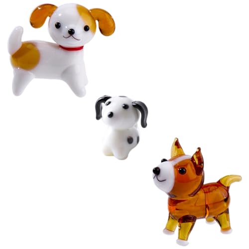 Set of 3 Hand Blown Glass Dog Figurines Tiny Animal Decor Gift