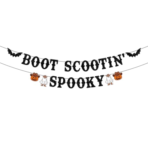 Halloween Spooky Banner for Western Cowboy Decor - Black Glitter Ghost