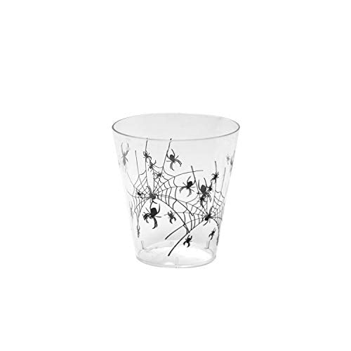 Halloween Spider Print 2 oz Plastic Shot Glasses - 20 Count, Clear & Black Variation