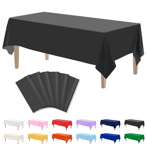 Disposable Black Plastic Tablecloths - 6 Pack, 54 x 108 Inches, Rectangle