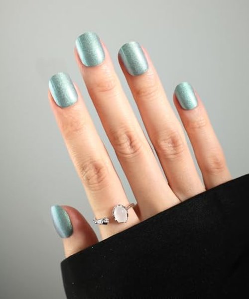 ruyeefam Glitter Nail Polish Strips, 32 Pcs Salon Quality Gel Nail Stickers, Long Lasting Wraps Easy to Use & Remove (Glitter Aquamarine)