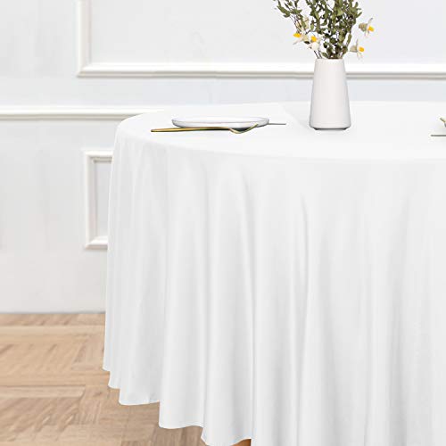 Sancua Round Tablecloth 120 Inch White - Durable Polyester, Spill & Stain Resistant