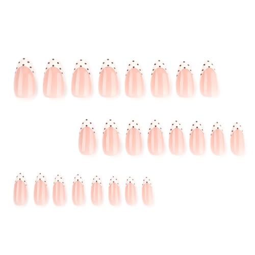 French Tip Press-On Nails Polka Dot Almond Fake Nails Set - Style 11