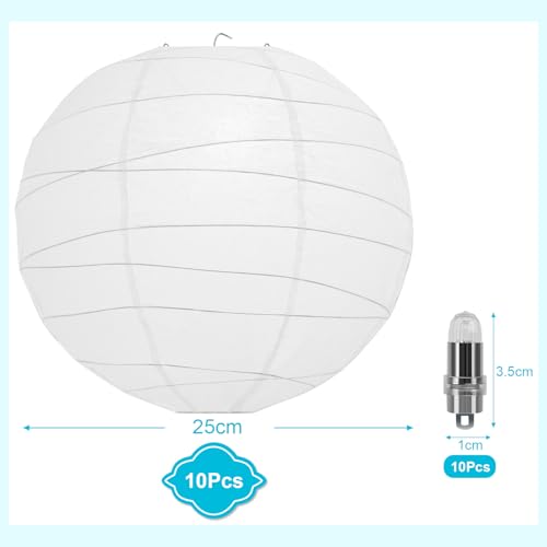 10 Inch White Paper Lanterns with Lights - Pack of 2 Indoor Outdoor Party Decor