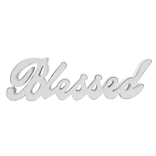 Blessed Sign Free Standing Wooden Decor - Distressed White 15x4-1/4 Inch