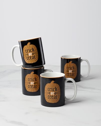 Halloween Porcelain Mug Set for 4 - 10oz Trick or Treat Motif - Vintro Collection
