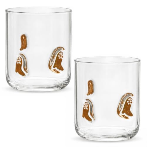 14 oz Stemless Juice Glasses Set - Elegant Brown Boot Design for Wine, Cocktail & Drinkware