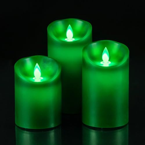 Green Flame LED Candles with Remote Control - Real Wax, Flameless, Battery Operated