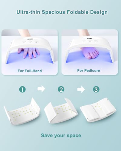 Foldable UV LED Nail Lamp for Gel Nails Curing - Spacious, Portable, 25 LED Beads