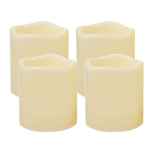 Dark Ivory Waved Top 4 Pack Waterproof Battery Operated LED Flameless Pillar Candles 3x3 Inches