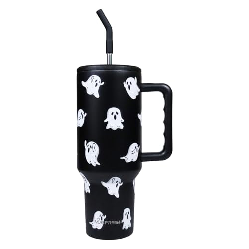 Black Ghost 40 oz Insulated Halloween Tumbler with Handle & Straw - Ghost Travel Mug